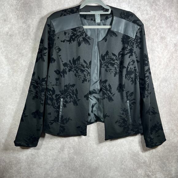 89th & Madison Blazer Jacket Womens XL Black Floral Velvet Burnout Open Front - Picture 1 of 10